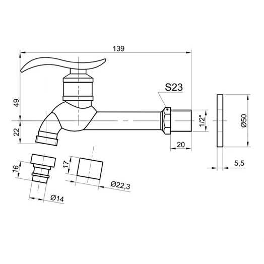 Brass Faucet Wall Mounted Bibcock Cold water faucet Garden faucet