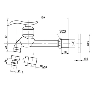 Brass Faucet Wall Mounted Bibcock Cold water faucet Garden faucet