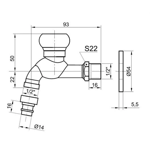 Brass Faucet Wall Mounted Bibcock Cold water faucet Garden faucet