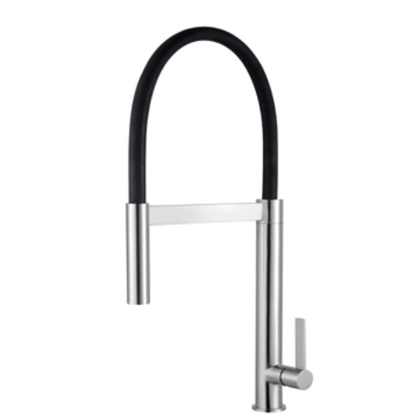 Deck Mounted Pull Out Kitchen Mixer Tap - Stainless Steel, Hot & Cold, Spring