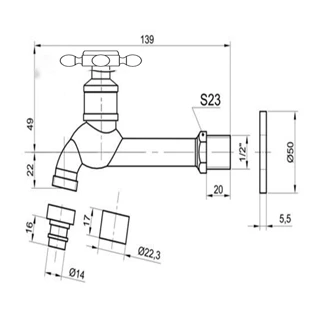 Brass Faucet Wall Mounted Bibcock washing machine water tap