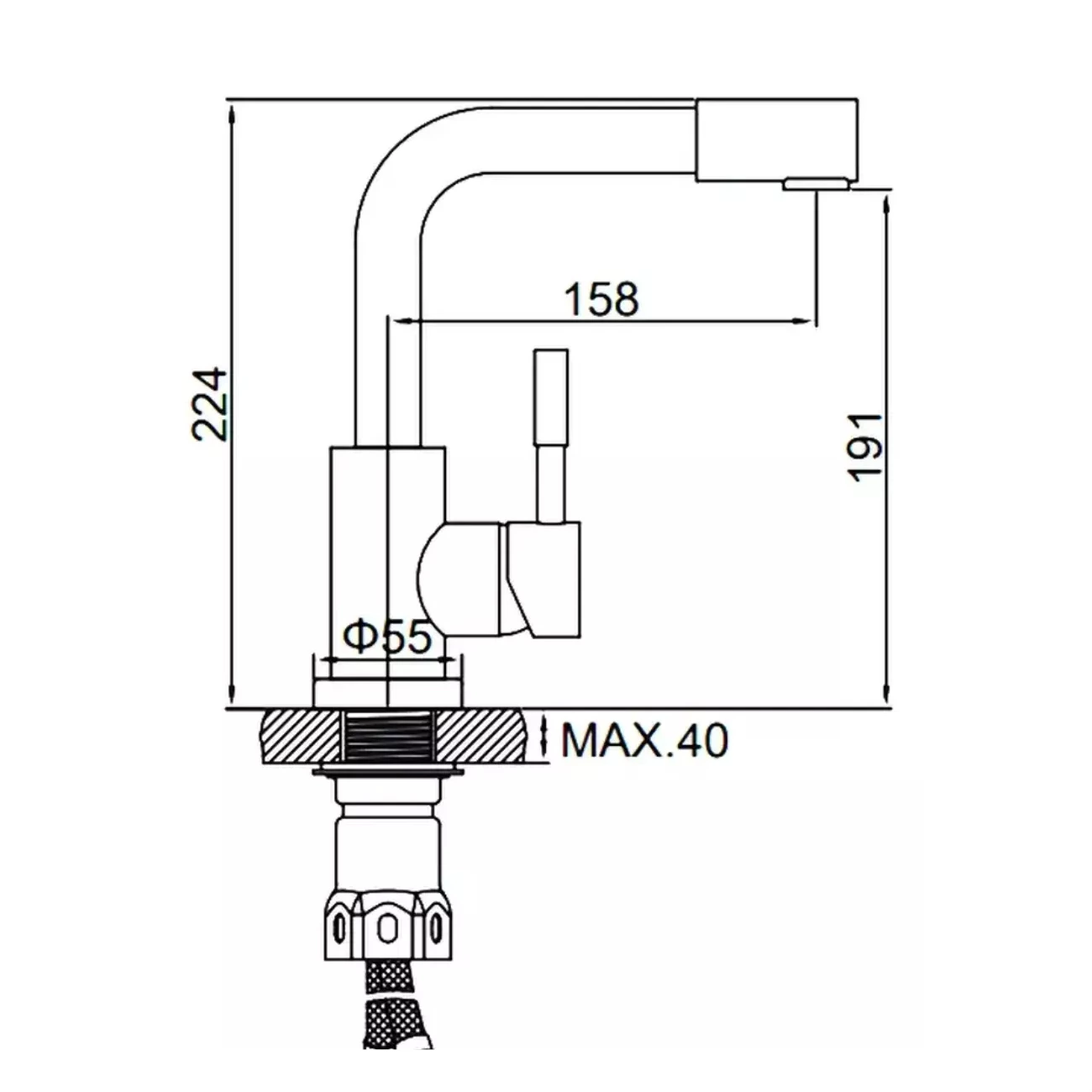Brushed Stainless Steel Single Handle Deck Mounted Basin Mixer Tap