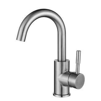 Single Lever Deck Mount Bathroom Faucet - Stainless Steel Finish