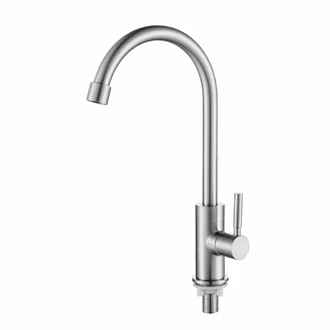Stainless Steel Single Cold Faucet Easy Install Deck Mounted Tap for Kitchen Sinks