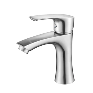 Hot & Cold Stainless Steel Bathroom Faucet - Deck Mount, Single Handle
