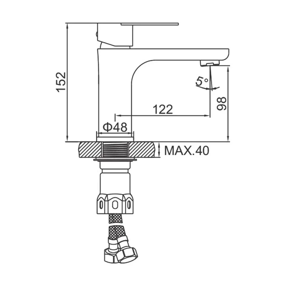 Deck Mount Basin Mixer Tap in Stainless Steel - Single Handle