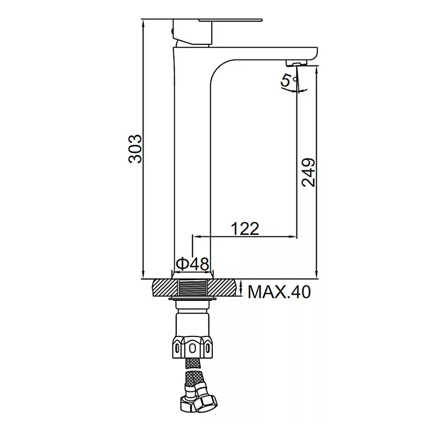 Stainless Steel Bathroom Faucet - Deck Mounted Single Lever