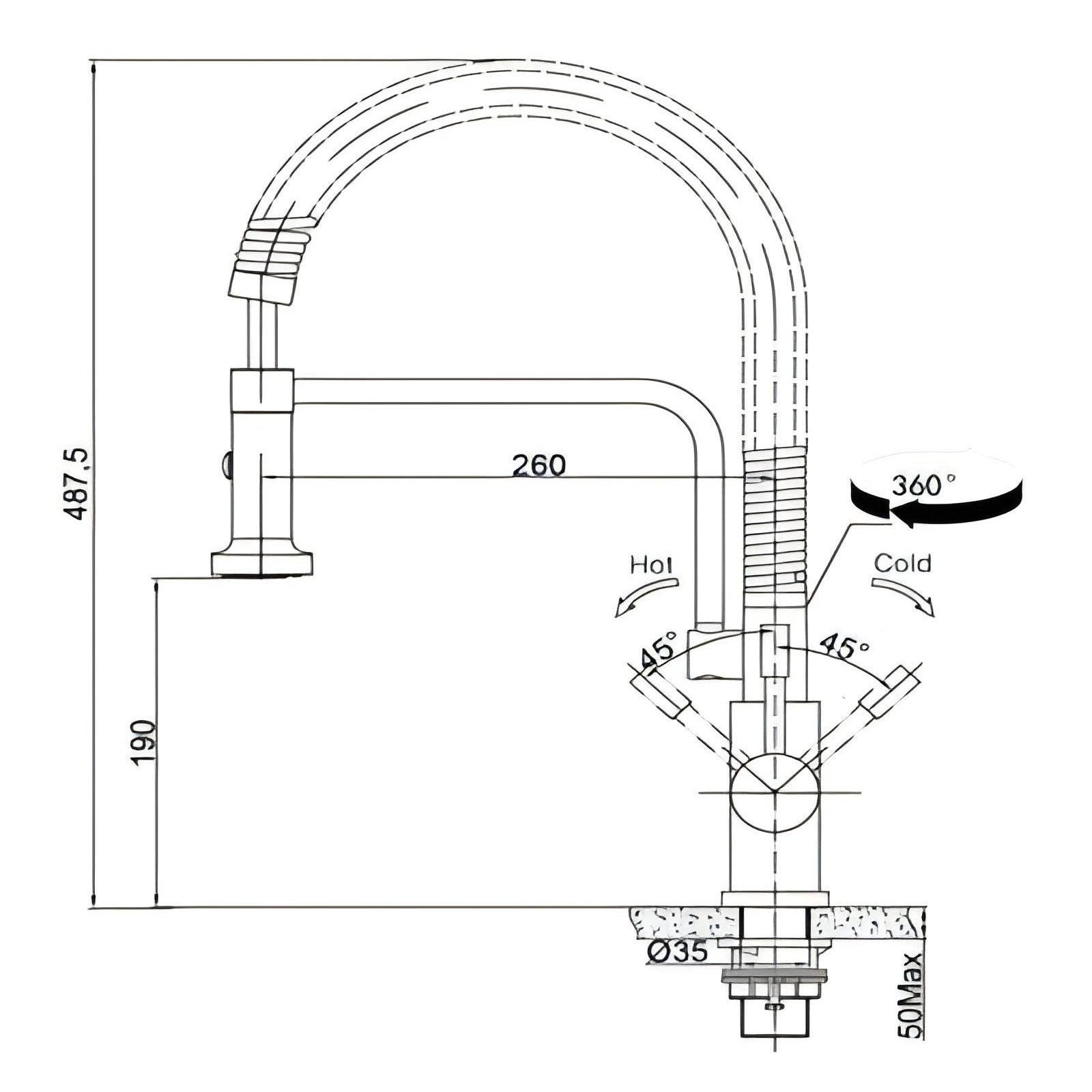 Wholesale Europe: Stainless Steel Pull Out Kitchen Faucet - Spring, Deck Mount
