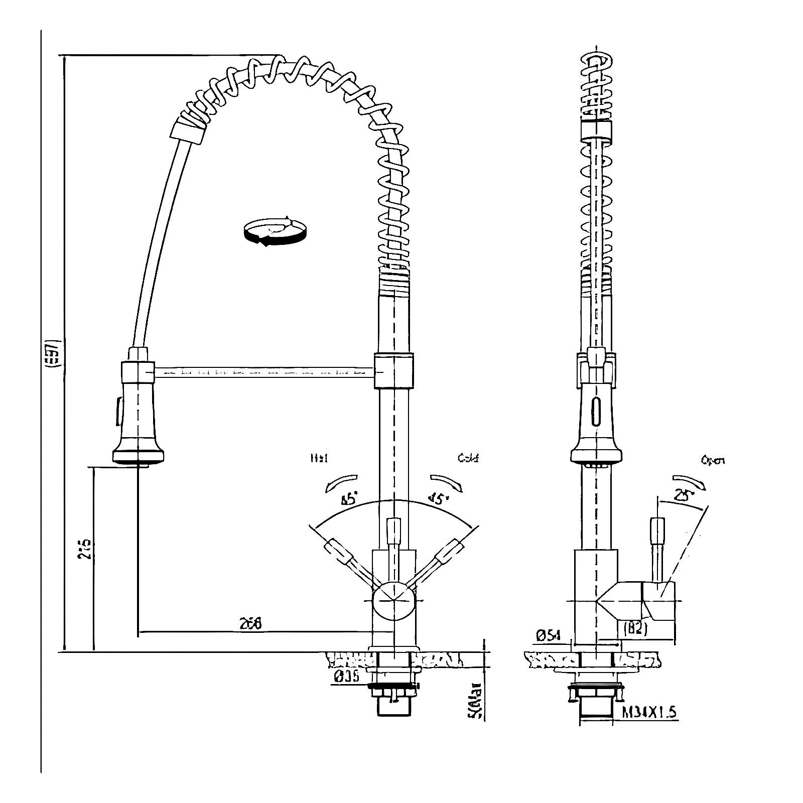 B2B Supplier: Hot Cold Pull Out Spring Kitchen Tap, Stainless Steel Deck Mounted