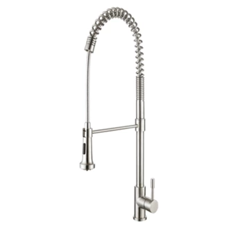 Commercial Grade Spring Kitchen Tap - Pull Out Spray, Stainless Steel, Deck Mount