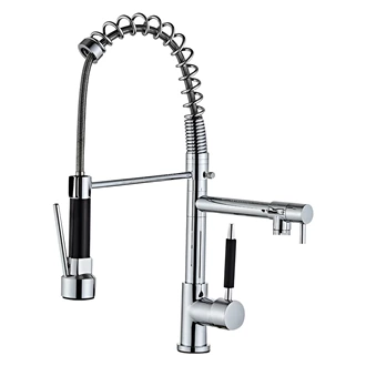 Hot & Cold Brass Kitchen Tap - Spring Pull Out Spray, Single Lever