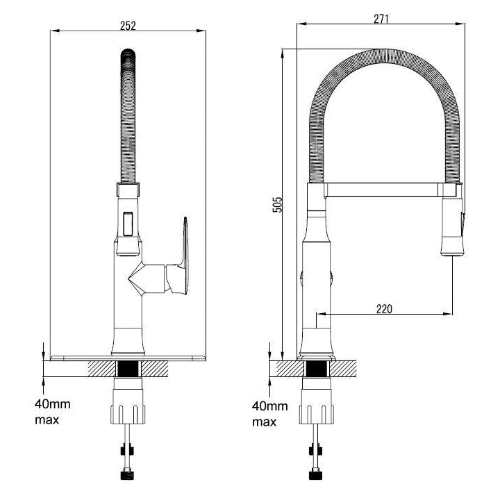 Spring Action Pull Out Brass Kitchen Tap - Hot & Cold, Deck Mount