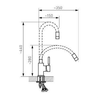 Deck Mount Hot & Cold Chrome Brass Kitchen Faucet - Single Hole B2B