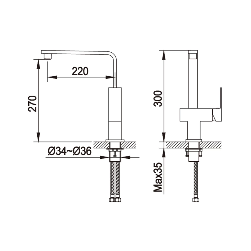 B2B Chrome Brass Hot & Cold Double Lever Deck Mounted Kitchen Tap