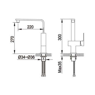 B2B Chrome Brass Hot & Cold Double Lever Deck Mounted Kitchen Tap