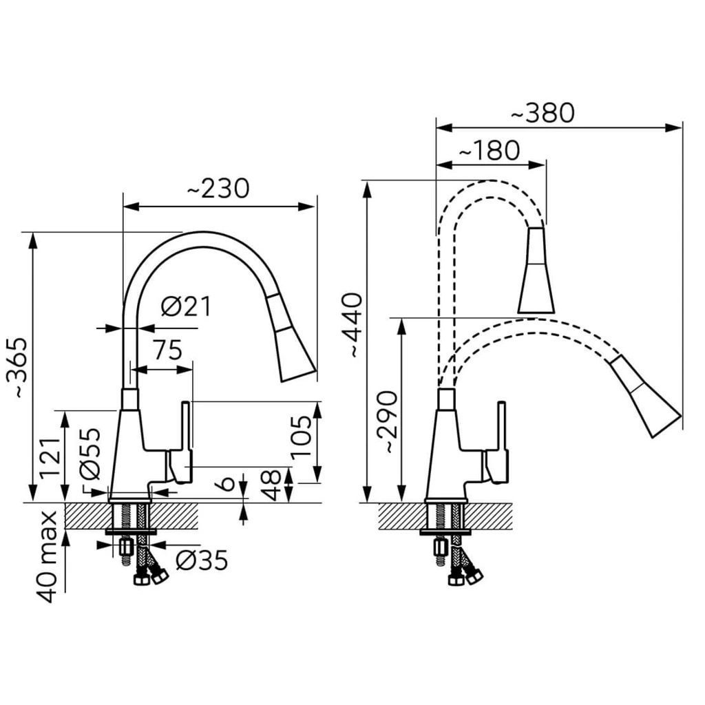 Brass Pull Down Kitchen Sink Faucet - Single Lever, Deck Mounted, Customizable Colors - Europe Wholesale Supplier