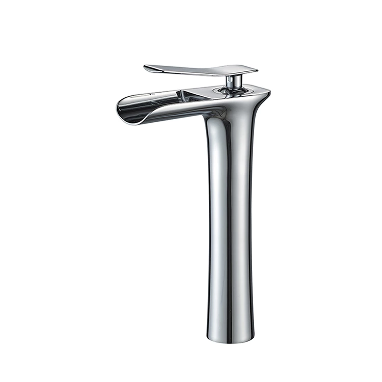 Contemporary Brass Bathroom Waterfall Faucet - Hot/Cold Mixer, Deck Installation