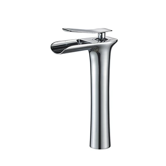 Contemporary Brass Bathroom Waterfall Faucet - Hot/Cold Mixer, Deck Installation
