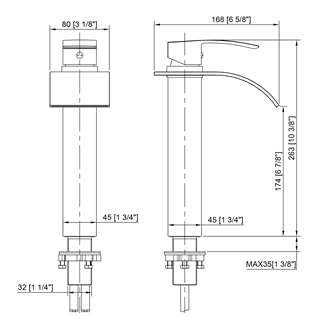 Bulk Brass Hot Cold Waterfall Faucet - Deck Mounted for Commercial Bathrooms
