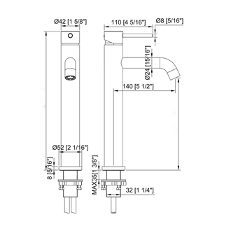 Modern, Brass, Deck Mounted, Hot and Cold, Bathroom Tap