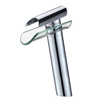 Brass Waterfall Bathroom Tap with Glass Spout - Deck Mounted
