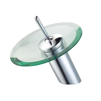 Brass Waterfall Bathroom Tap with Glass Spout - Deck Mounted