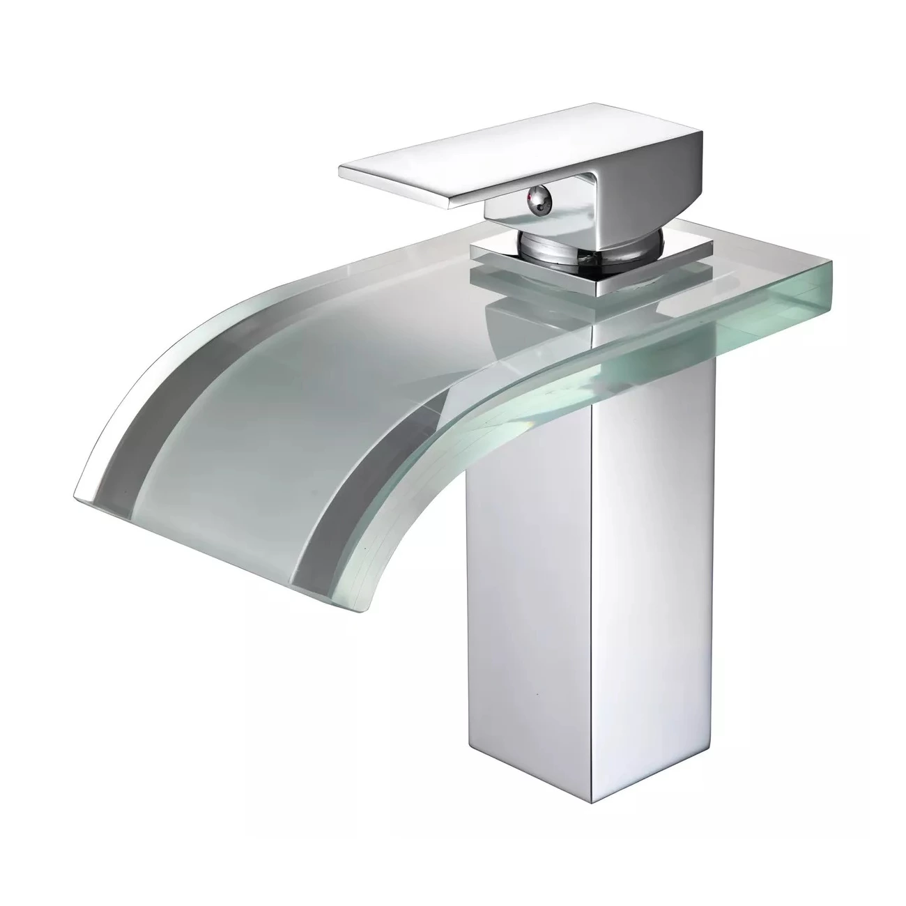 Hot & Cold Brass Waterfall Basin Tap - Glass Spout, Deck Mounted