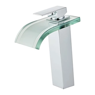 Wholesale Supplier - Brass Waterfall Bathroom Tap - Glass Outlet, Deck Mount Europe