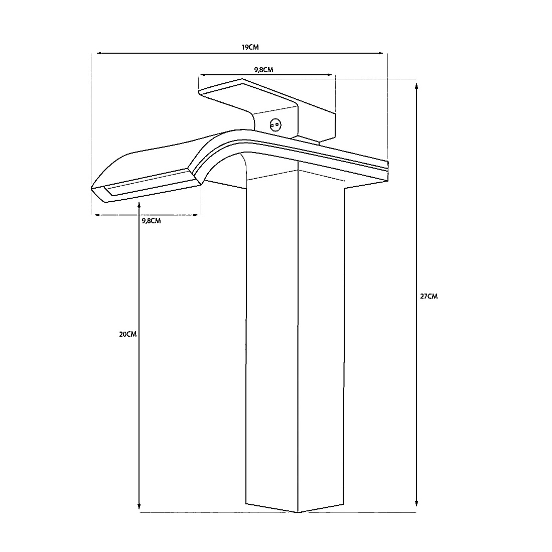 Wholesale Supplier - Brass Waterfall Bathroom Tap - Glass Outlet, Deck Mount Europe