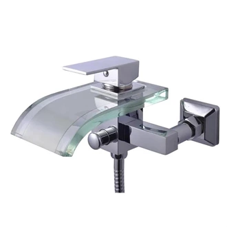 Modern Wall Mount Brass Waterfall Basin Mixer - Glass Spout for B2B Europe