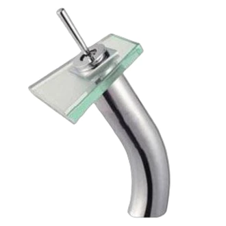 brass waterfall bathroom faucet, glass spout, deck mounted wholesale Europe