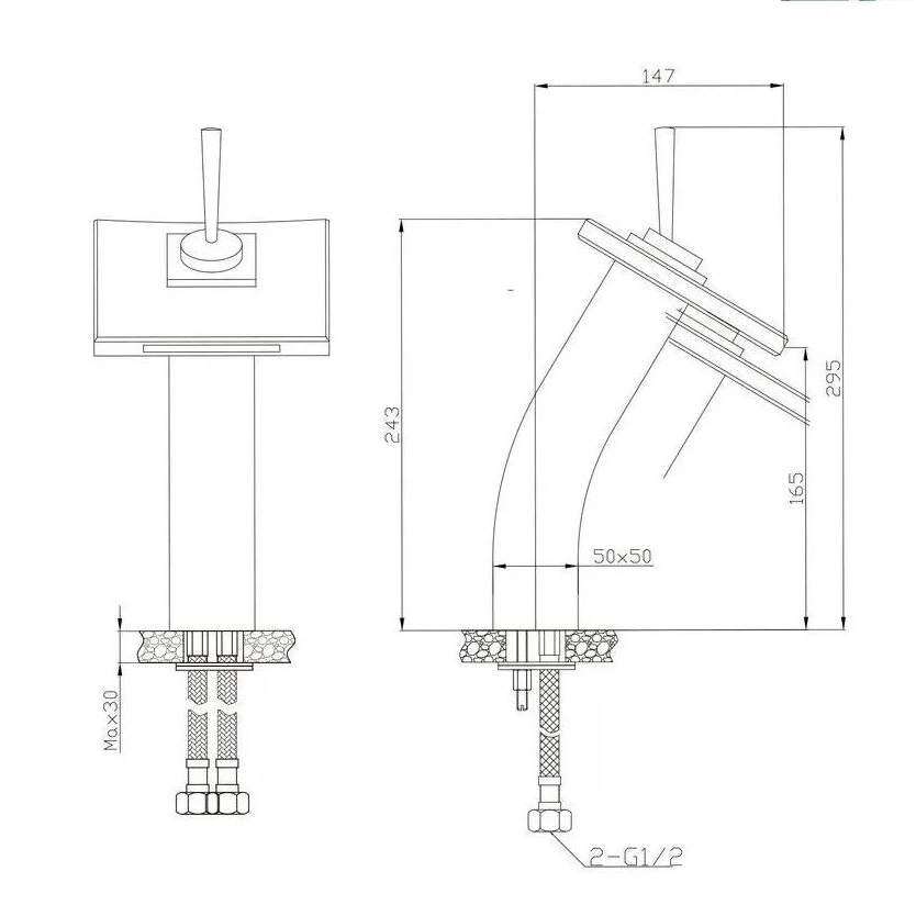 Premium Quality Brass Waterfall Tap - Deck Mounted with Glass Spout for B2B