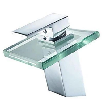 B2B Europe - Hot/Cold Brass Waterfall Basin Mixer - Glass Outlet, Deck Mount