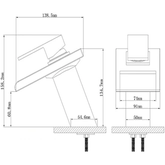 Hot and Cold Brass Waterfall Faucet for Bathroom - LED Feature, Glass Spout, Deck Installation