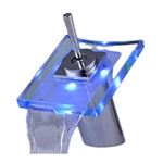 Premium Brass Bathroom Faucet: Waterfall Flow, LED Accent, Glass Spout - Wholesale Supplier