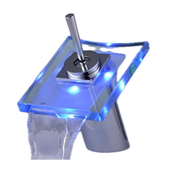 Premium Brass Bathroom Faucet: Waterfall Flow, LED Accent, Glass Spout - Wholesale Supplier