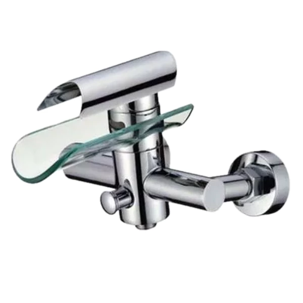 High-Quality Brass Waterfall Basin Faucet - Wall Mount, Hot/Cold, Glass Spout