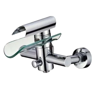 High-Quality Brass Waterfall Basin Faucet - Wall Mount, Hot/Cold, Glass Spout