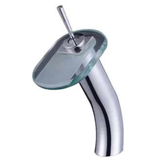 European Market - Hot Cold Brass Waterfall Sink Faucet - Glass Spout, Deck-Mounted