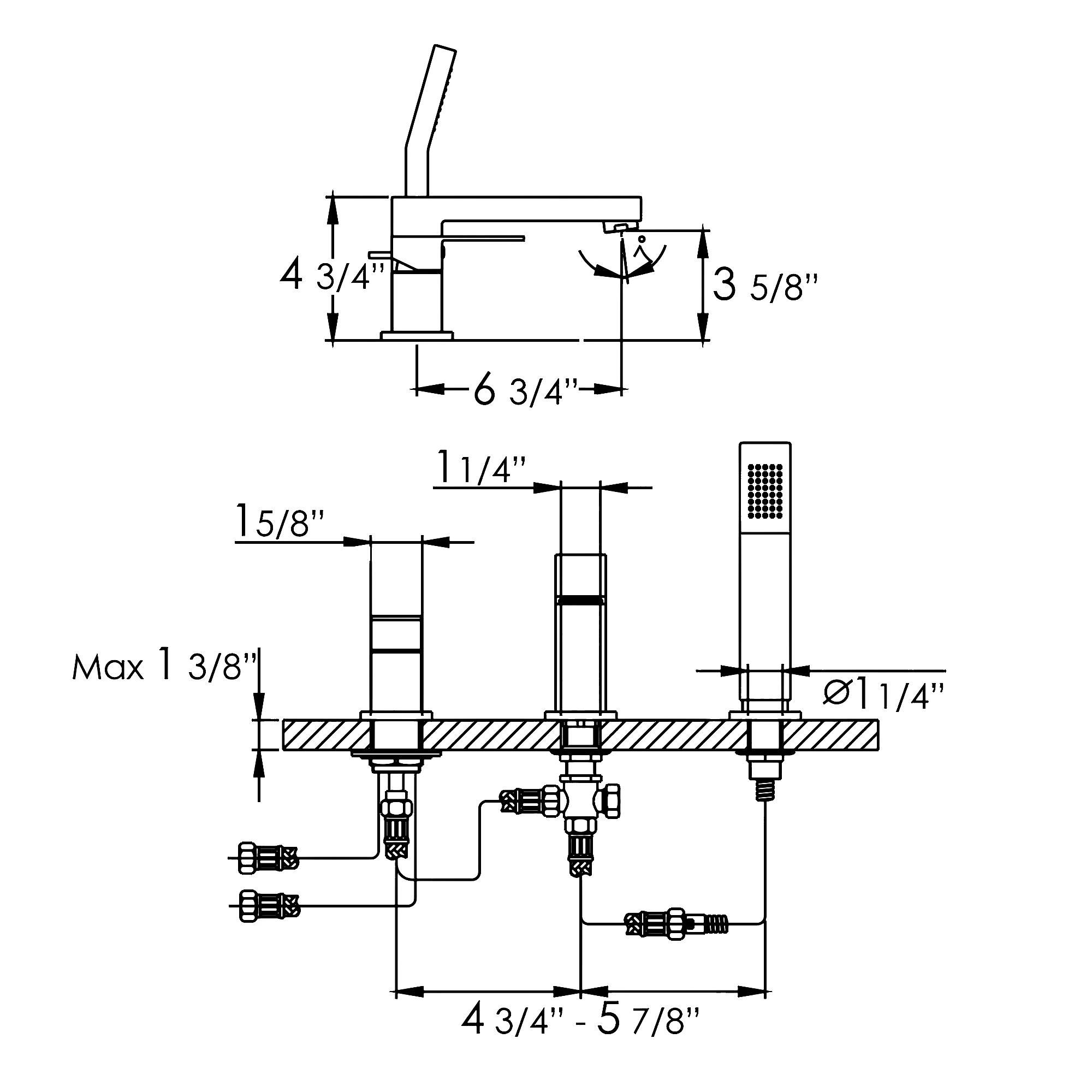Deck mounted bathtub faucet widespread sink faucet