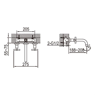 Bathroom Sink Faucet Wall Mounted Wall Mount Basin Tap with two handles