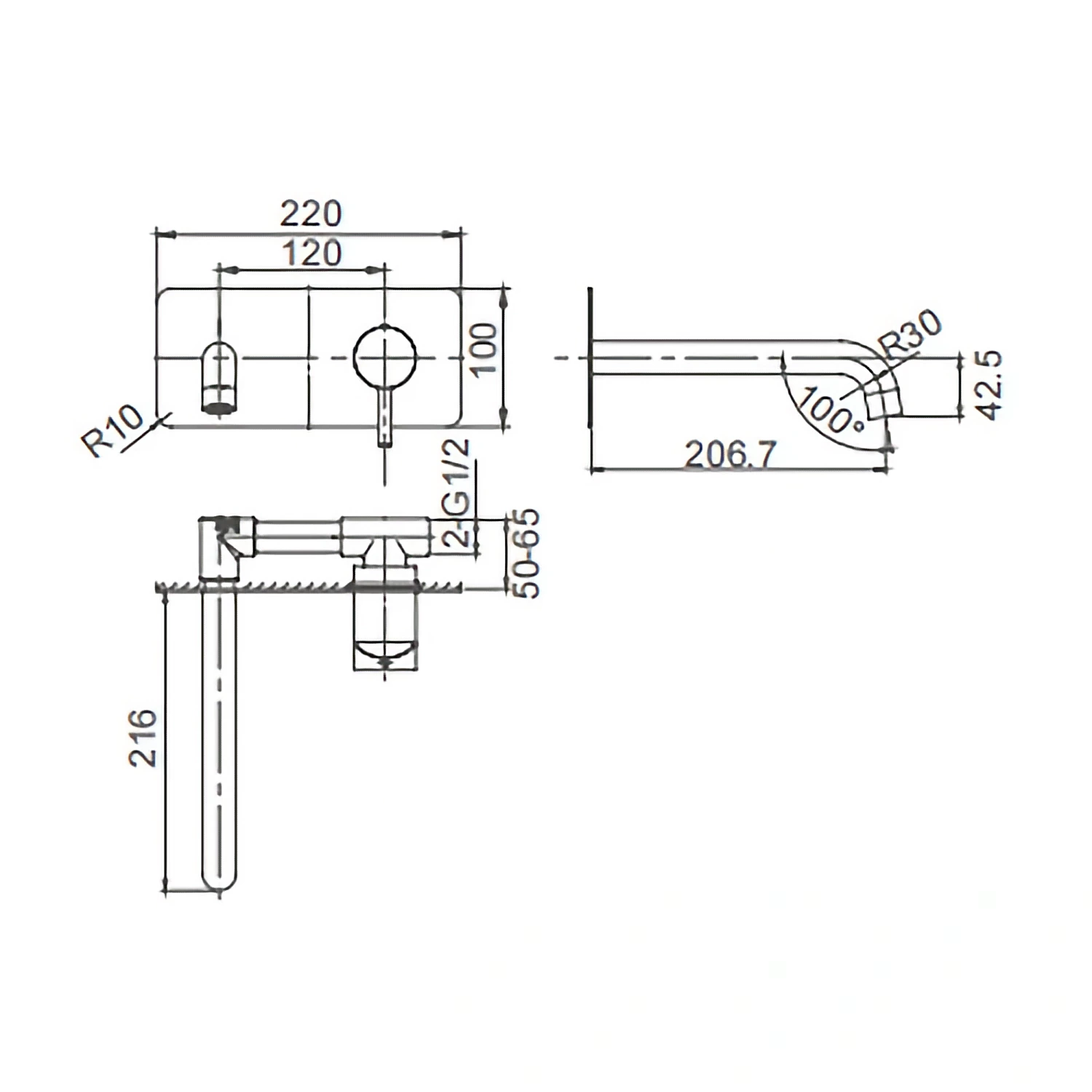Wall Mounted Brass Bathroom Faucet Basin Tap
