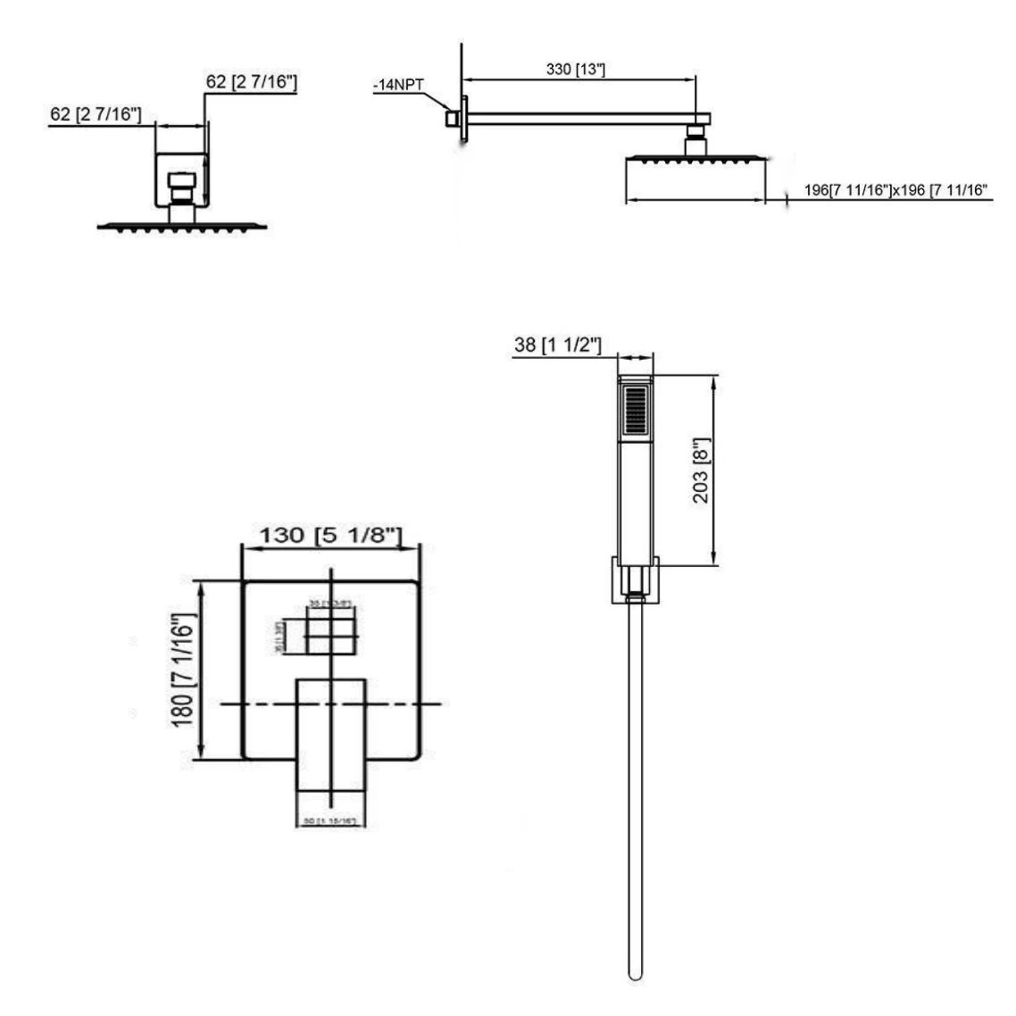 Concealed shower set shower mixer set Chrome shower head