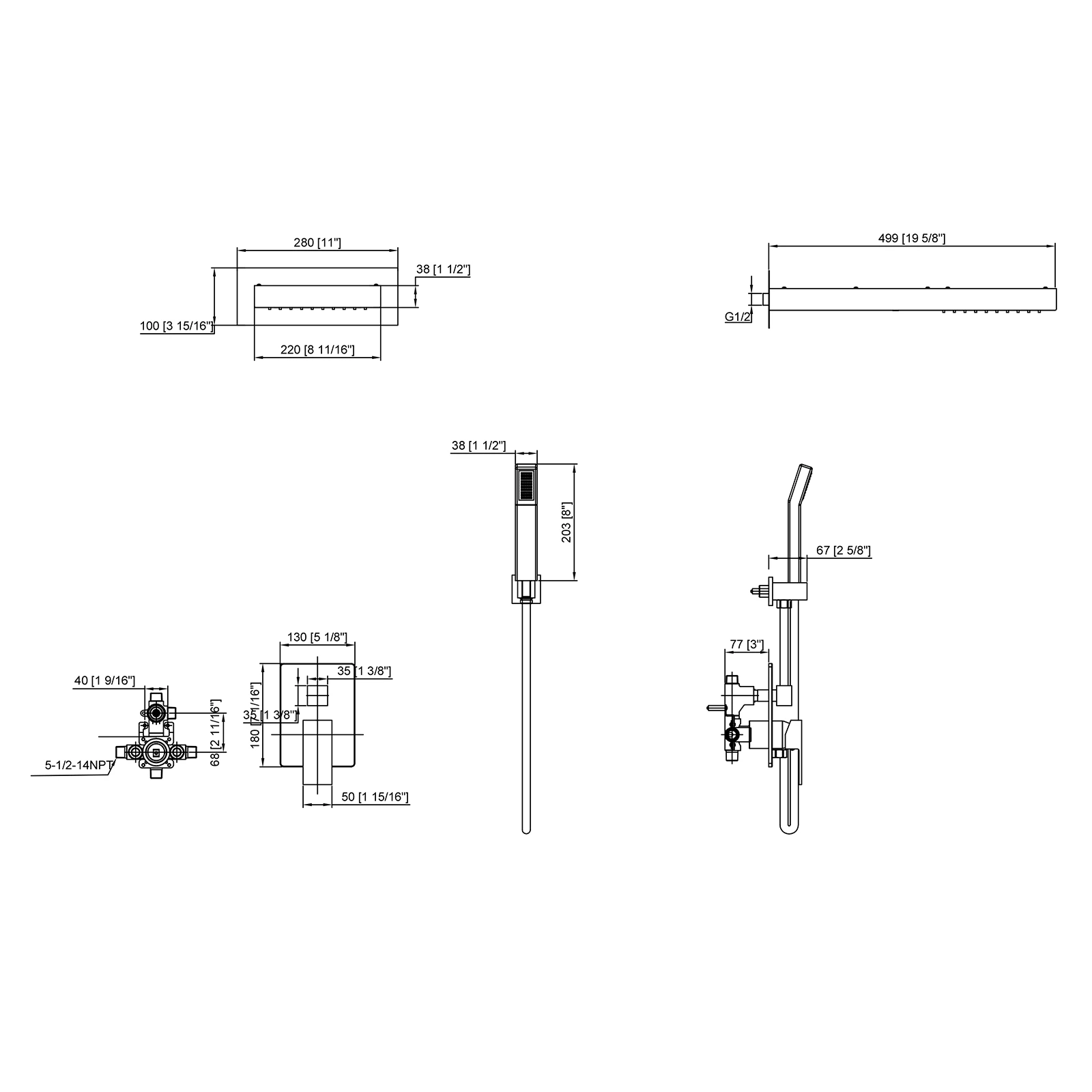 Concealed shower set shower mixer set Chrome shower head