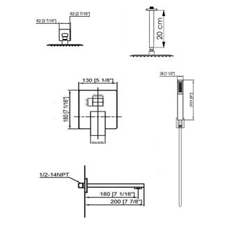 Concealed shower system shower tap set handheld and shower head combo