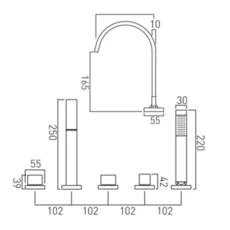 Deck mounted bathtub faucet bath shower and mixer
