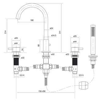 Deck mounted bathtub faucet bath shower mixer tap