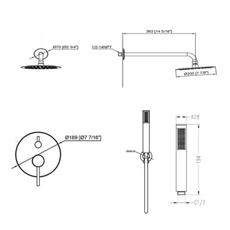 wall mounted shower rainfall Concealed shower set