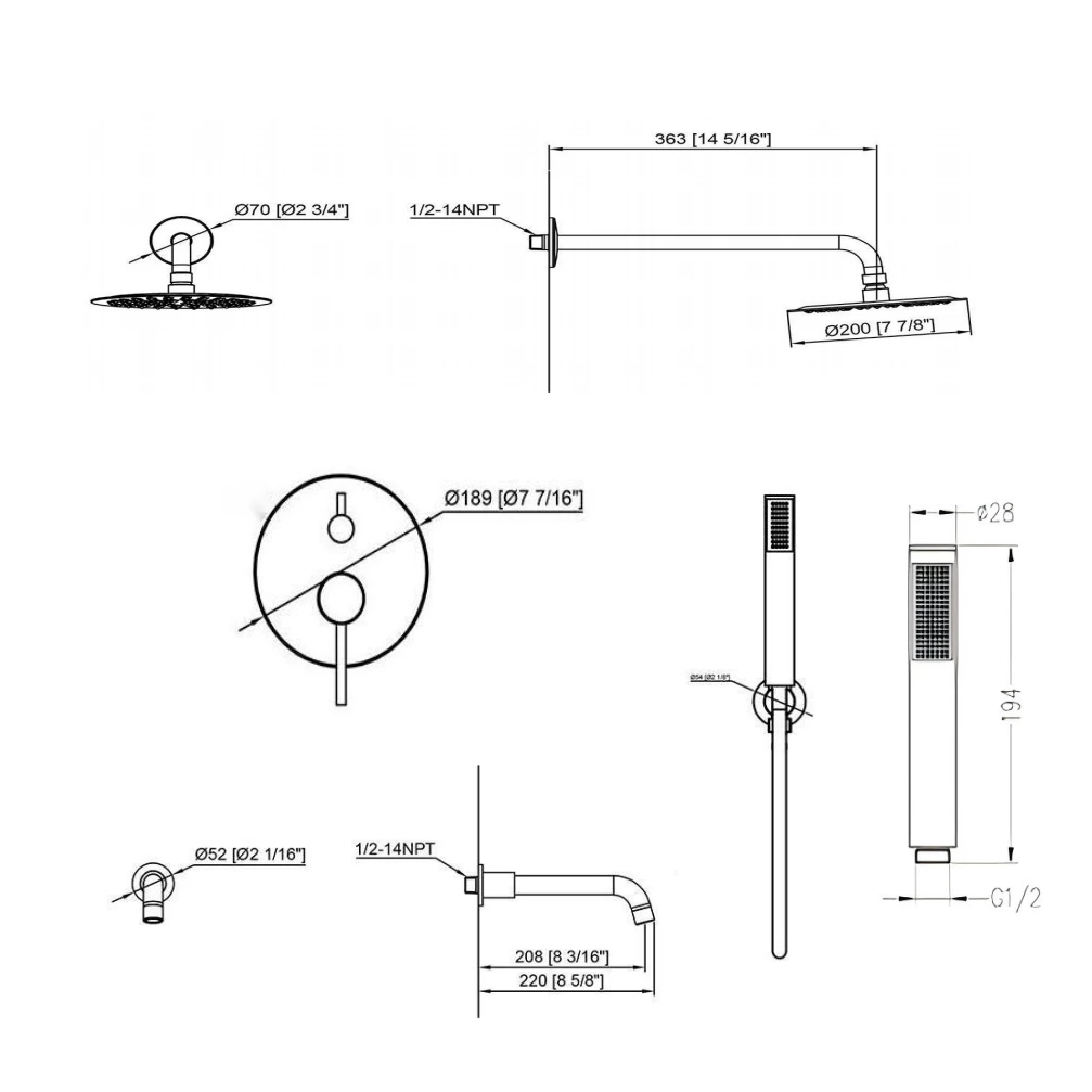 Concealed shower set Chrome shower head shower water softener