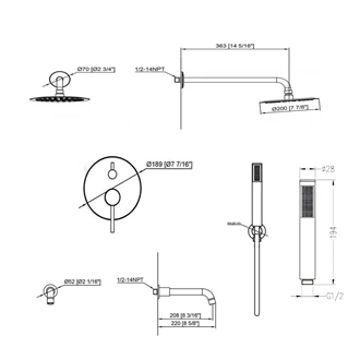Concealed shower set Chrome shower head shower water softener